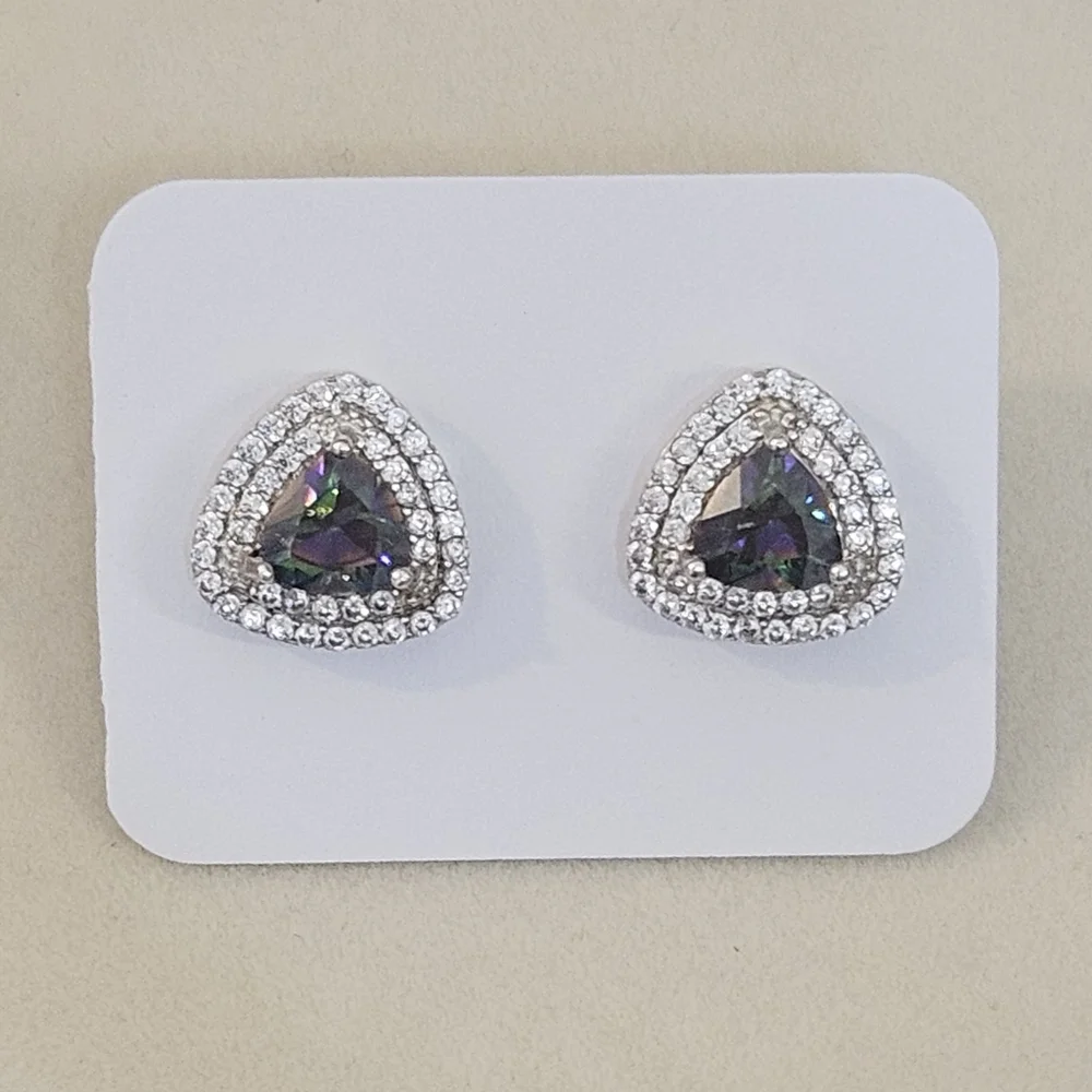 Sterling Silver Mystic Topaz Triangle Cut Stud Earrings 925